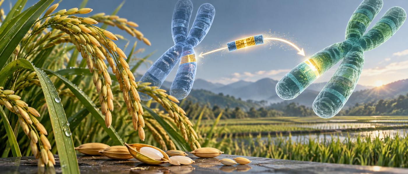 AI主题插图:水稻研究与移动DNA片段的概念场景(概念示意)